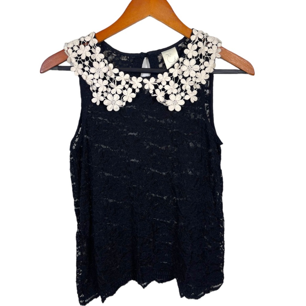 ❗️Anthropologie Eloise Blouse Black Lace Collared Small Sleeveless